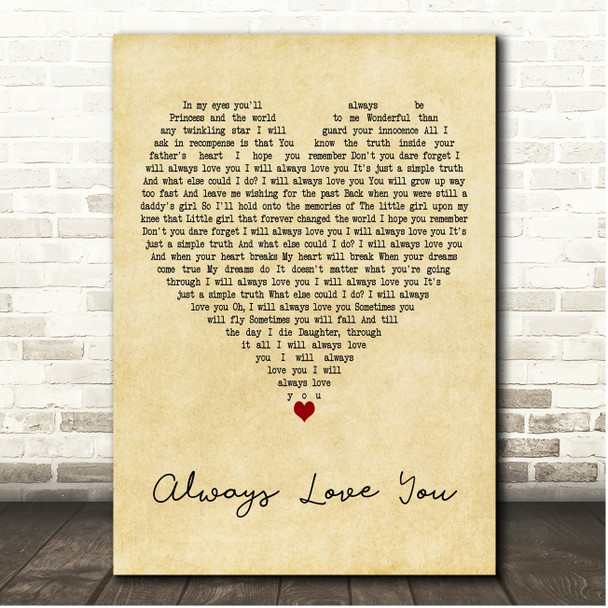 Tyrone Wells Always Love You Vintage Heart Song Lyric Print