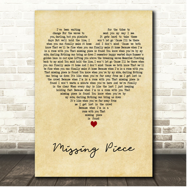 Vance Joy Missing Piece Vintage Heart Song Lyric Print
