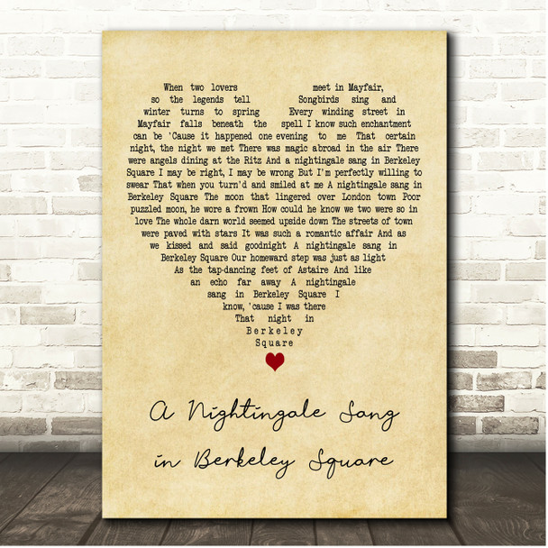 Vera Lynn A Nightingale Sang in Berkeley Square Vintage Heart Song Lyric Print
