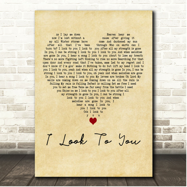 Whitney Houston I Look To You Vintage Heart Song Lyric Print