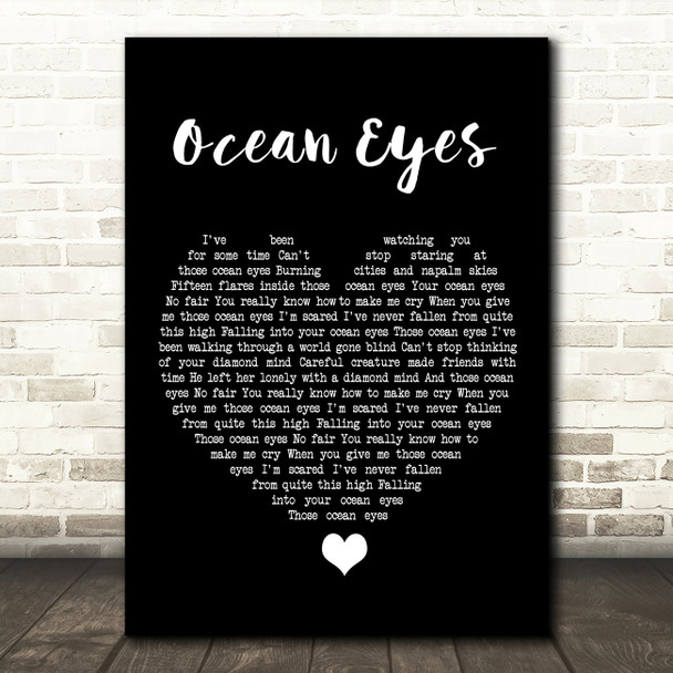 Billie Eilish Ocean Eyes Black Heart Song Lyric Quote Music Print