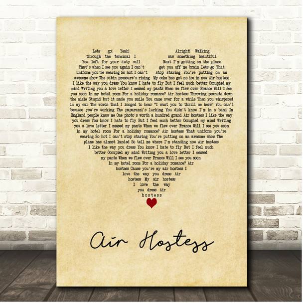 Busted Air Hostess Vintage Heart Song Lyric Print