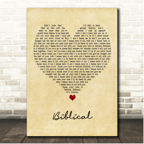 Calum Scott Biblical Vintage Heart Song Lyric Print