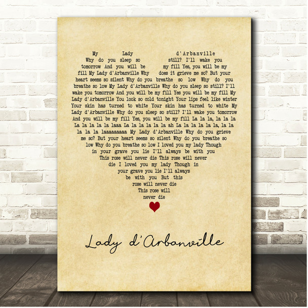 Cat Stevens Lady dArbanville Vintage Heart Song Lyric Print