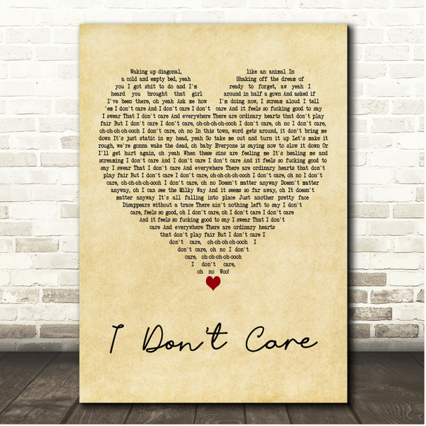 Cheryl I Dont Care Vintage Heart Song Lyric Print