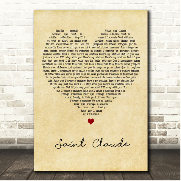 Christine and the Queens Saint Claude Vintage Heart Song Lyric Print
