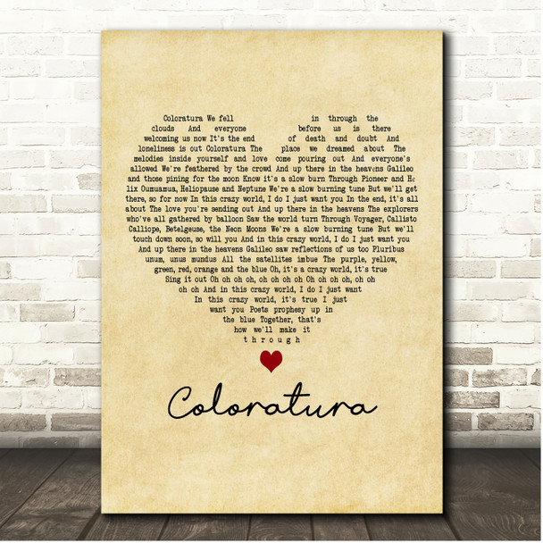 Coldplay Coloratura Vintage Heart Song Lyric Print