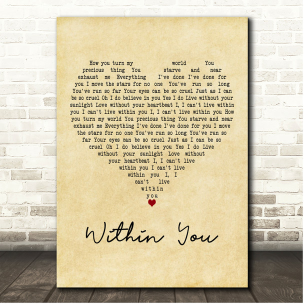 David Bowie Within You Vintage Heart Song Lyric Print