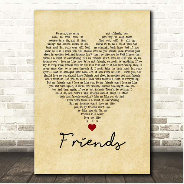 Ed Sheeran Friends Vintage Heart Song Lyric Print