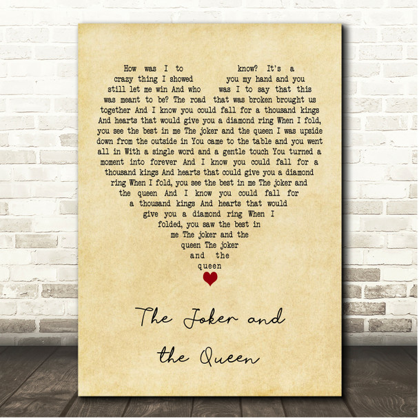 Ed Sheeran The Joker and the Queen Vintage Heart Song Lyric Print