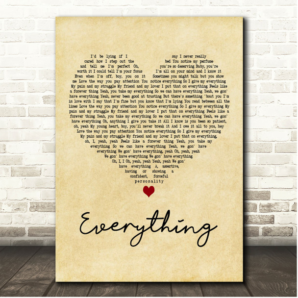 Ella Mai feat. John Legend Everything Vintage Heart Song Lyric Print