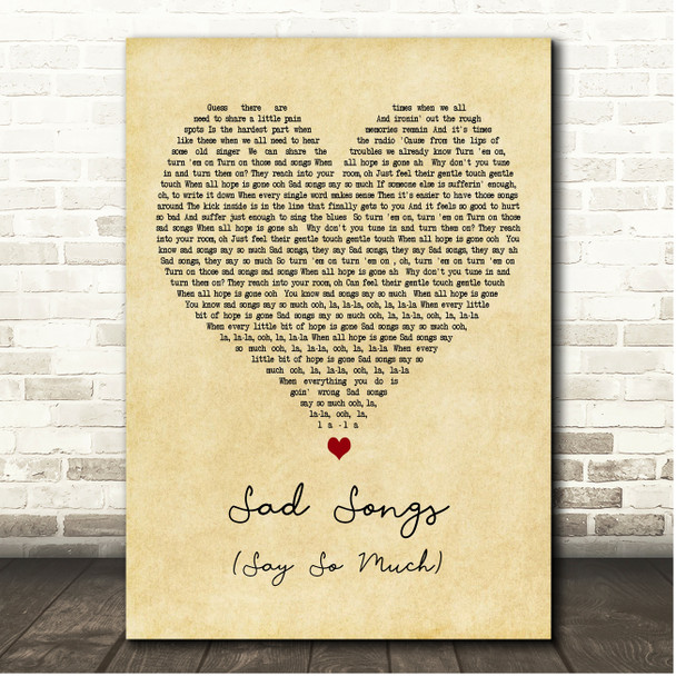 Elton John Sad Songs (Say So Much) Vintage Heart Song Lyric Print