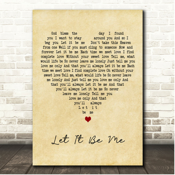 Elvis Presley Let It Be Me Vintage Heart Song Lyric Print