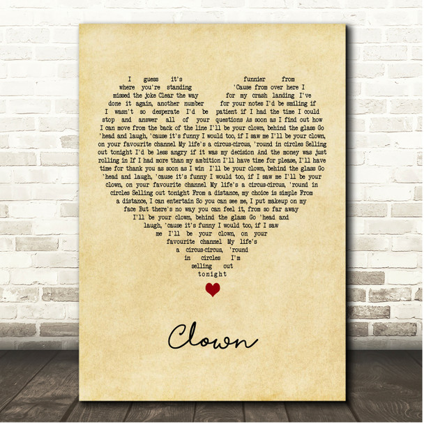 Emeli Sandé Clown Vintage Heart Song Lyric Print