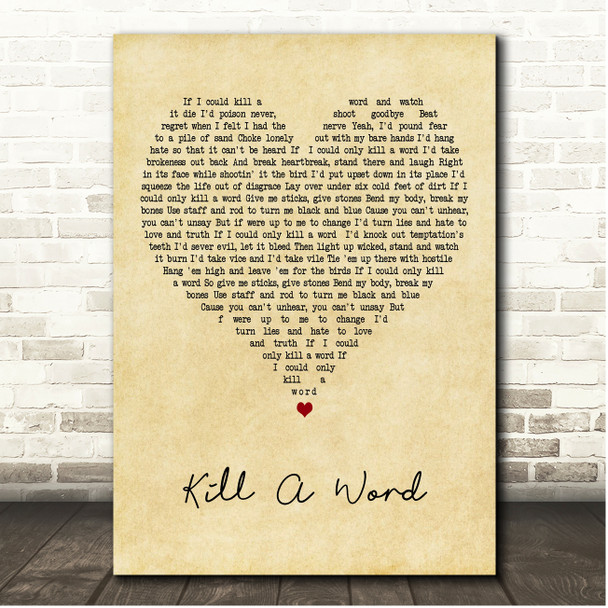 Eric Church Kill A Word Vintage Heart Song Lyric Print