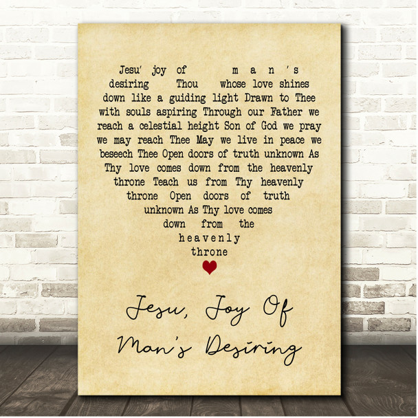 Johann Sebastian Bach Jesu, Joy Of Mans Desiring Vintage Heart Song Lyric Print