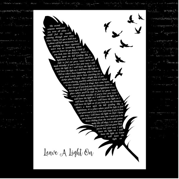Tom Walker Leave A Light On Black & White Feather & Birds Song Lyric Print