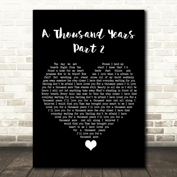 Christina Perri A Thousand Years - Part 2 Black Heart Song Lyric Quote Music Print