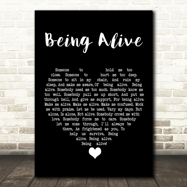 Company OBC Being Alive Black Heart Song Lyric Quote Music Print