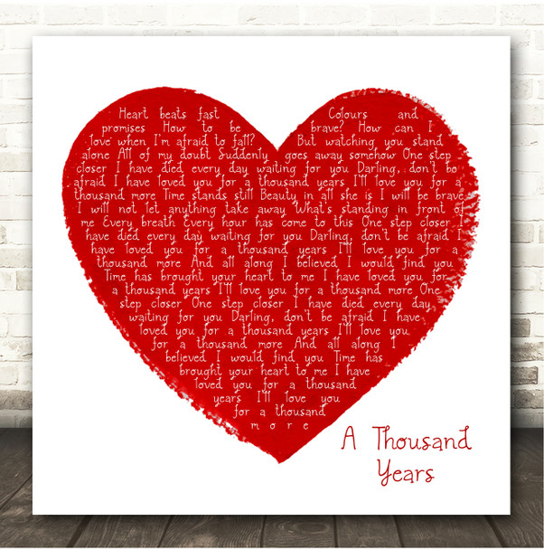 Christina Perri A Thousand Years Painted Red Heart Square Song Lyric Print