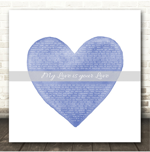 Whitney Houston My Love Is Your Love Square Blue Watercolour Heart Song Lyric Print