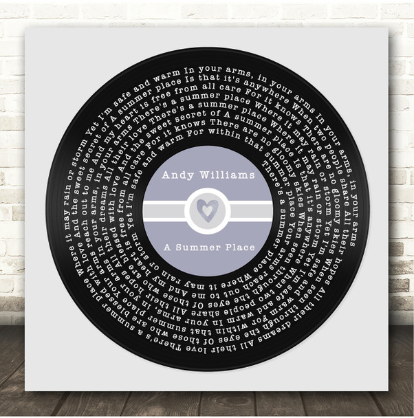 Andy Williams A Summer Place Square Blue Heart Vinyl Record Song Lyric Print