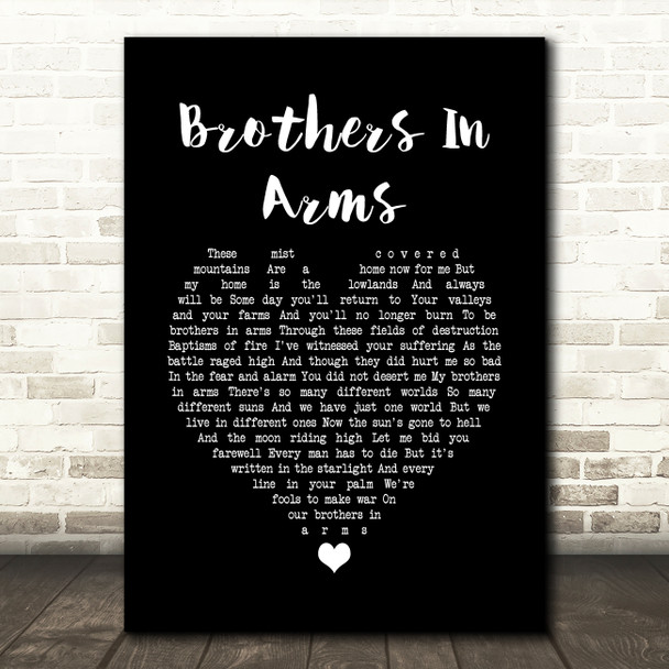 Dire Straits Brothers In Arms Black Heart Song Lyric Quote Music Print