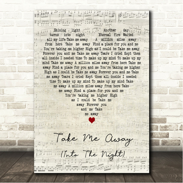 4 Strings Take Me Away (Into The Night) Script Heart Song Lyric Wall Art Print