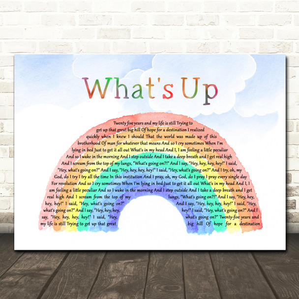 4 Non Blondes What's Up Watercolour Rainbow & Clouds Song Lyric Wall Art Print