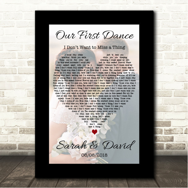Aerosmith I Dont Want to Miss a Thing Black Border Wedding Photo First Dance Song Lyric Wall Art Print