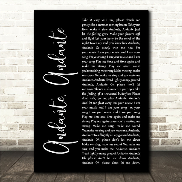 ABBA Andante, Andante Black Script Song Lyric Wall Art Print