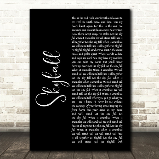 Adele Skyfall Black Script Song Lyric Wall Art Print