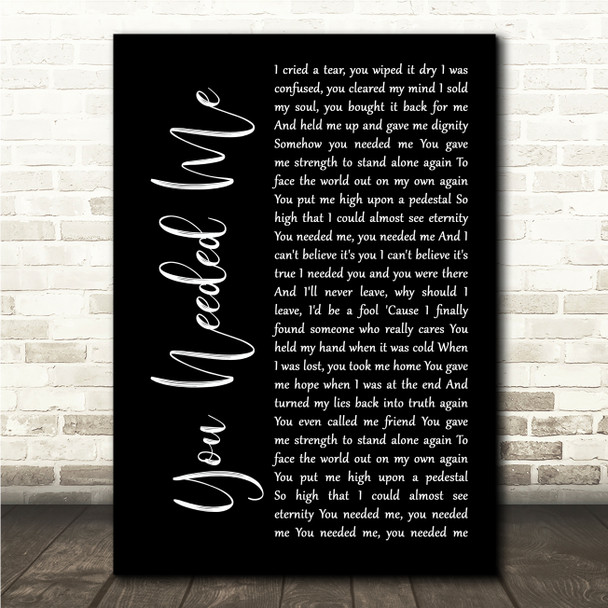Anne Murray You Needed Me Black Script Song Lyric Wall Art Print