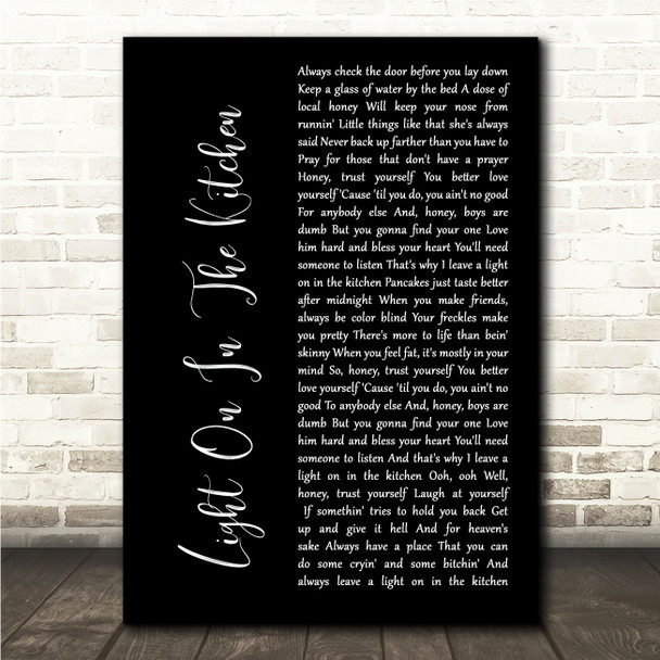 Ashley McBryde Light On In The Kitchen Black Script Song Lyric Wall Art Print