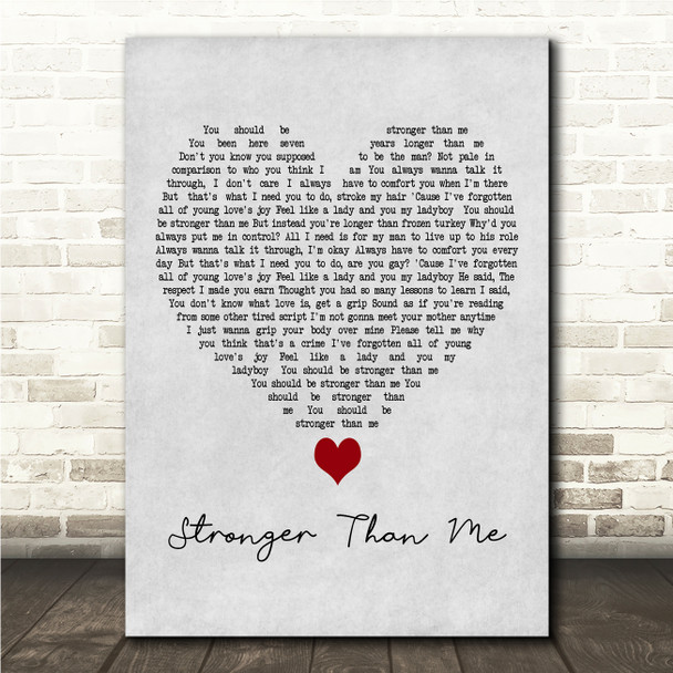 Amy Winehouse Stronger Than Me Grey Heart Song Lyric Wall Art Print