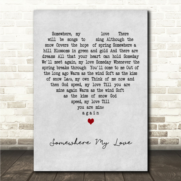 Andy Williams Somewhere My Love Grey Heart Song Lyric Wall Art Print