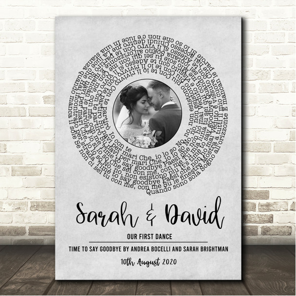 Andrea Bocelli & Sarah Birghtman Time to Say Goodbye (Con te partirò) Grey Vinyl Record Wedding First Dance Photo Song Lyric Wall Art Print