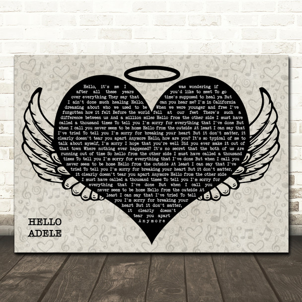 Adele Hello Heart Angel Wings Halo Memorial Song Lyric Wall Art Print