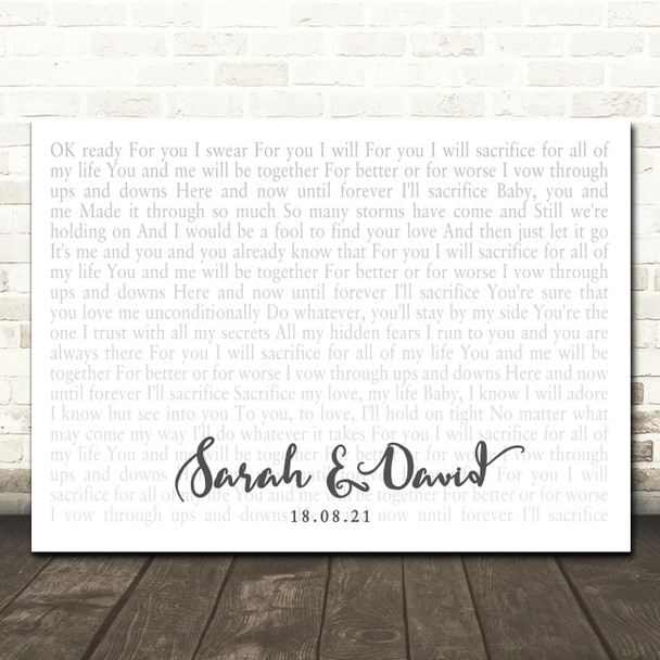 Alaine Sacrifice Landscape Smudge White Grey Wedding Photo Song Lyric Wall Art Print