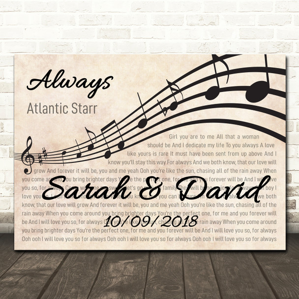 Atlantic Starr Always Landscape Wavy Music Notes Song Lyric Wall Art Print