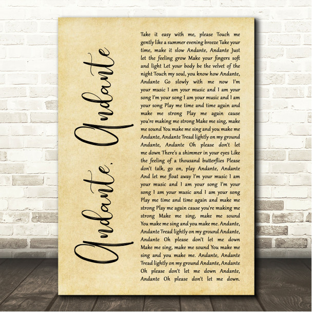 ABBA Andante, Andante Rustic Script Song Lyric Wall Art Print