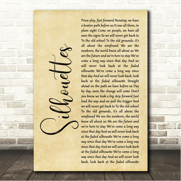 Avicii Silhouettes Rustic Script Song Lyric Wall Art Print