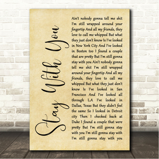 Avicii Stay With You Rustic Script Song Lyric Wall Art Print