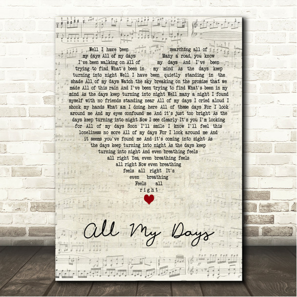 Alexi Murdoch All My Days Script Heart Song Lyric Wall Art Print