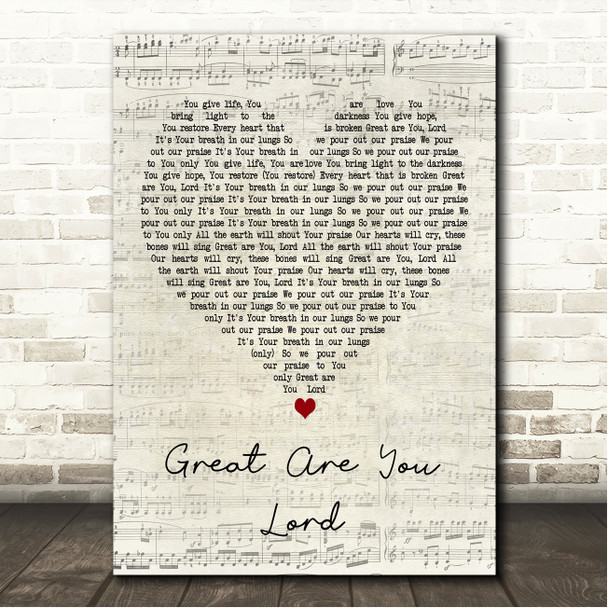 All Sons & Daughters Great Are You Lord Script Heart Song Lyric Wall Art Print