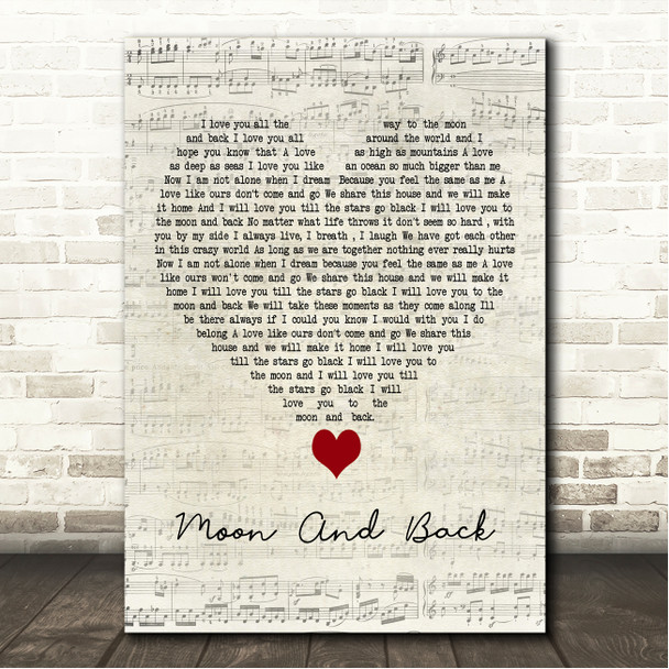 Amy Wadge Moon And Back Script Heart Song Lyric Wall Art Print