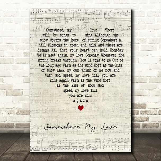 Andy Williams Somewhere My Love Script Heart Song Lyric Wall Art Print