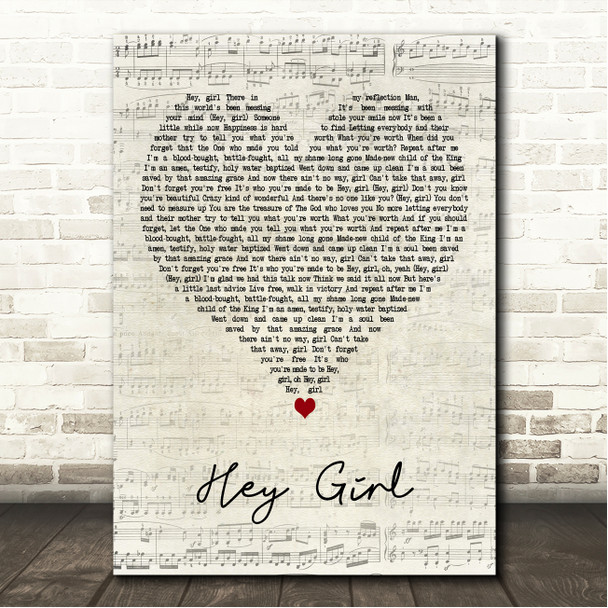 Anne Wilson Hey Girl Script Heart Song Lyric Wall Art Print