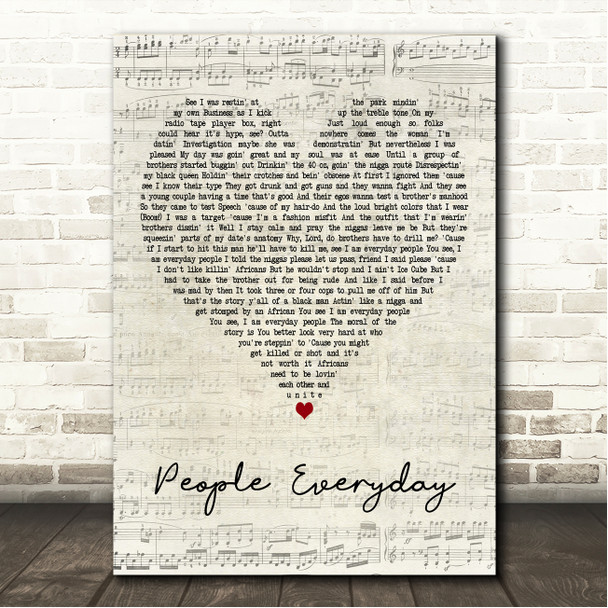 Arrested Development People Everyday Script Heart Song Lyric Wall Art Print