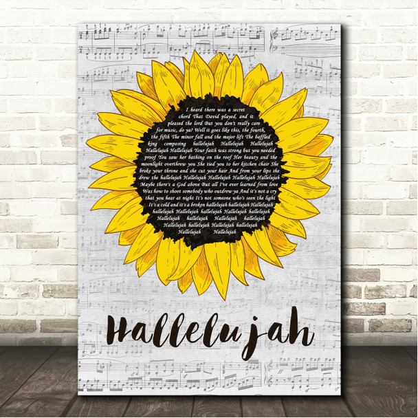 Alexander Burke Hallelujah Grey Script Sunflower Song Lyric Wall Art Print